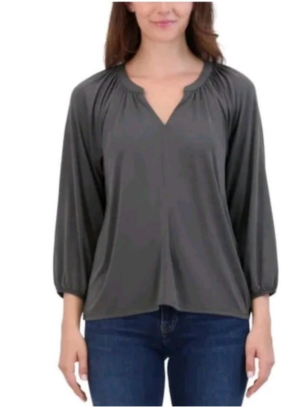 NEW Lucky Brand Blue 3/4 Sleeve Gray Large